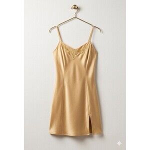 VTG Victoria's Secret 100% Silk Slip Dress Gold Embroidered Floral Y2K Sz  S